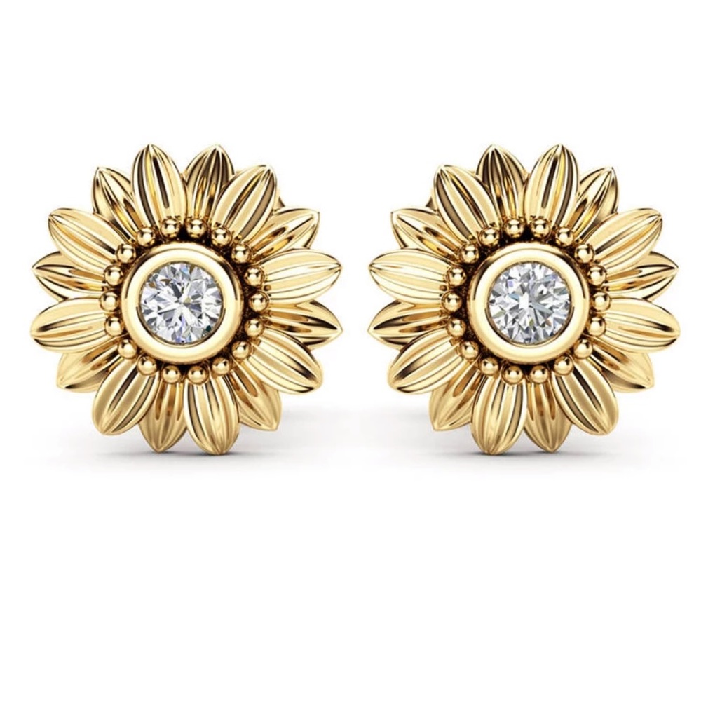 New Sunflower Silver Zircon Stud Earrings